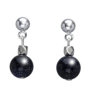Black Stone Circular Drop Earrings
